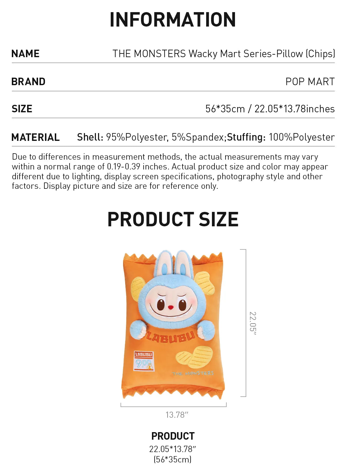 Pop Mart Labubu The Monsters Wacky Mart Series – Chips Pillow - Sweeterlook